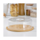 Suport tort, prajituri, alimente, bambus, capac transparent din plastic, diametru 28 cm