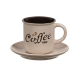 Set 3 cesti cafea, din ceramica, cu farfurii, Coffee time, 130 ml