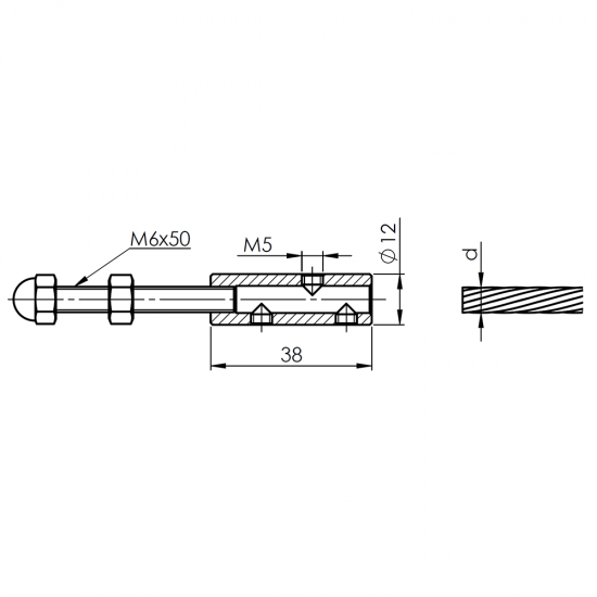 Conector prindere cablu 4-6 mm, material INOX AISI316, tija M6