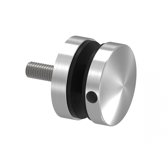 Conector sticla, lateral, din inox E47, pentru prinderea sticlei de 8 - 17,52 mm, distantier de 10 mm, diametru Ø 50 mm, finsaj satinat