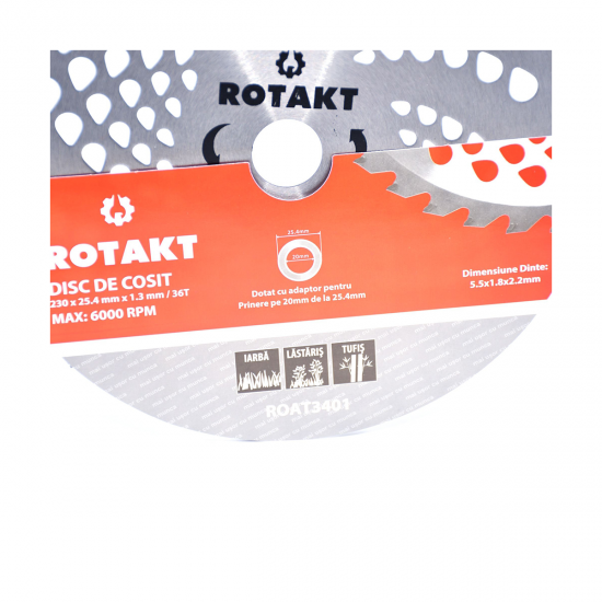 Disc motocoasa, 230x25.4x1.3x36T mm, 36 dinti vidia, Rotakt RODT36231A Disc motocoasa, 230x25.4x1.3x36T mm, 36 dinti vidia, Rotakt RODT36231A