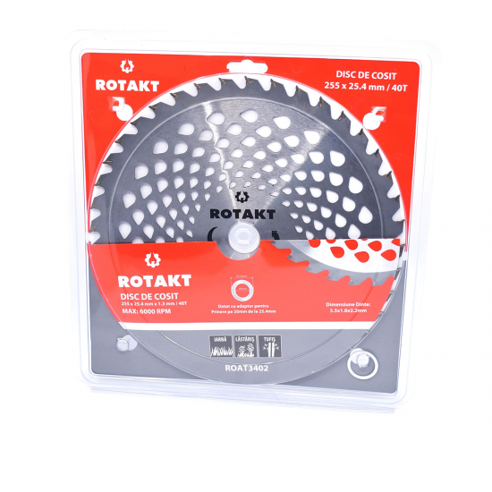 Disc motocoasa, 255x25.4x1.3x40T mm, 40 dinti vidia, Rotakt RODT40251A