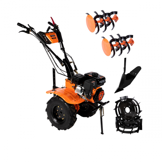 Motocultor, Detoolz, benzina, 7.5 CP, motor 4 timpi, 212 CC, 2+1 viteze, rarita ajustabila, roti metalice, freze segmentabile, discuri laterale Motocultor, Detoolz, benzina, 7.5 CP, motor 4 timpi, 212 CC, 2+1 viteze, rarita ajustabila, roti metalice, freze segmentabile, discuri laterale