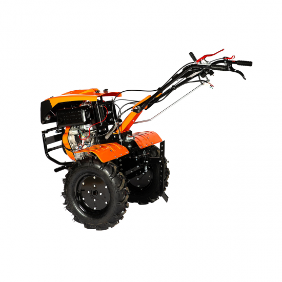 Motocultor, Detoolz, motorina, 11 CP, motor 4 timpi, 418 CC, 3 viteze, pornire electronica, capota cu faruri, latime maxima de lucru 115 cm, adancime maxima de lucru 10 cm, freze segmentabile cu discuri laterale, roti 500-12