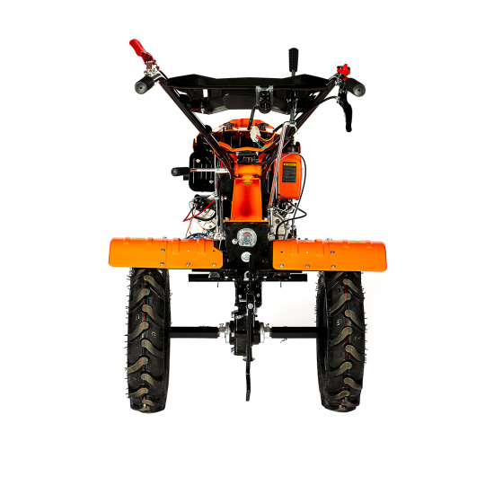 Motocultor, Detoolz, motorina, 11 CP, motor 4 timpi, 418 CC, 3 viteze, pornire electronica, capota cu faruri, latime maxima de lucru 115 cm, adancime maxima de lucru 10 cm, freze segmentabile cu discuri laterale, roti 500-12