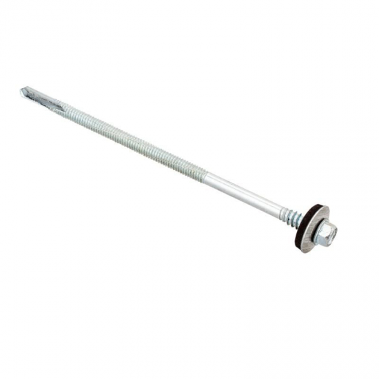 Surub autoforant pentru fixare panouri sandwich, zincat cu saiba din cauciuc EPDM Ø 16 mm, 5.5 / 6.3x82 mm Surub autoforant pentru fixare panouri sandwich, zincat cu saiba din cauciuc EPDM Ø 16 mm, 5.5 / 6.3x82 mm