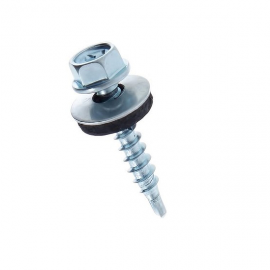 Surub autoforant cu cap hexagonal si saiba EPDM 4.8x35 mm pentru tabla prindere pe suport lemn Zincat Surub autoforant cu cap hexagonal si saiba EPDM 4.8x35 mm pentru tabla prindere pe suport lemn Zincat